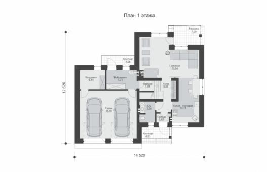 Одноэтажный дом с мансардой, гаражом, тремя спальнями и комнатой отдыха